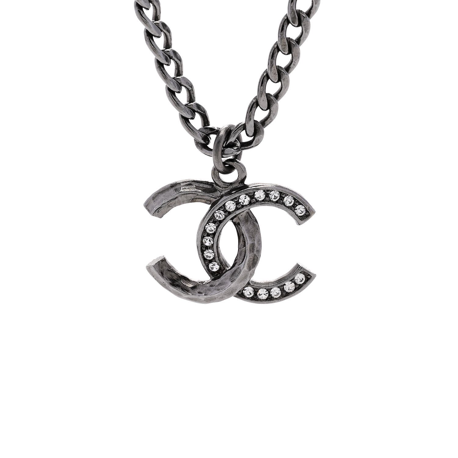 Chanel Crystal Textured CC Pendant Necklace Ruthenium 4 of 6