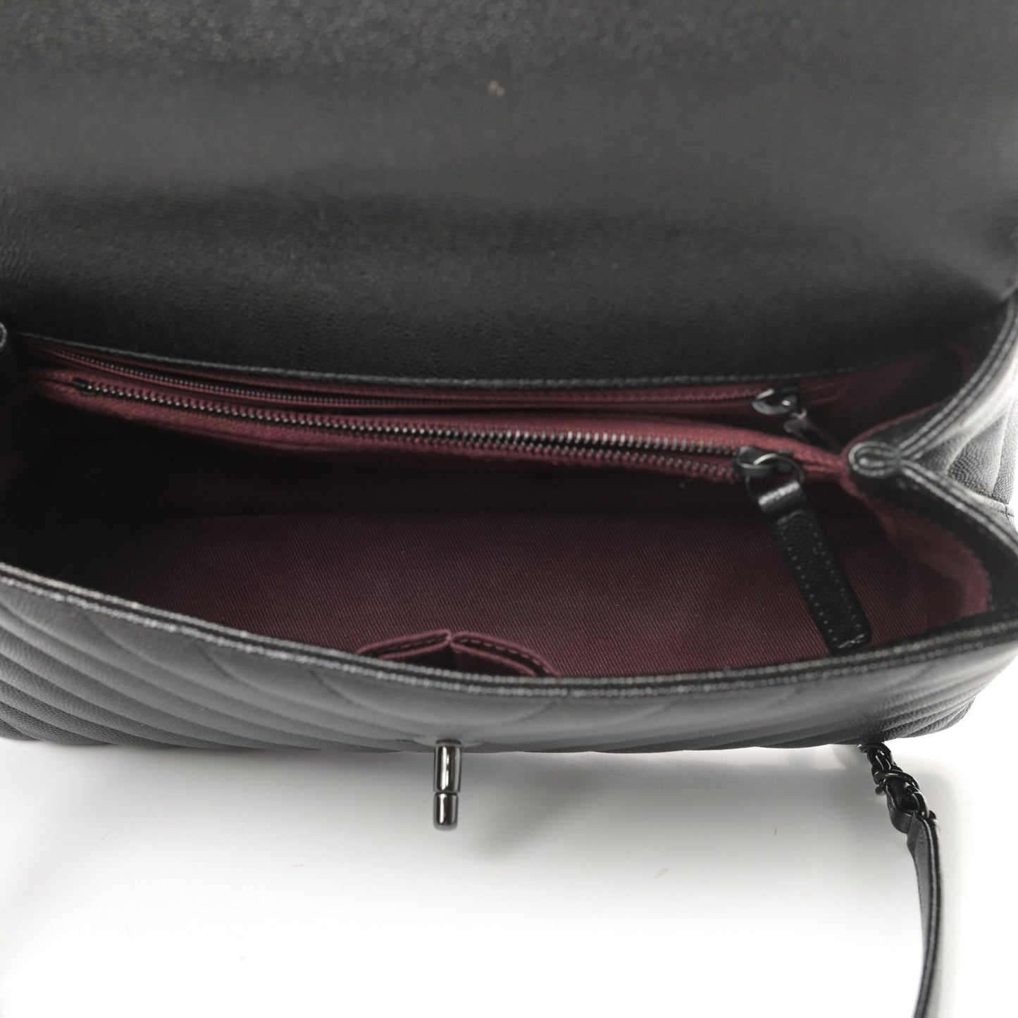 Caviar Chevron Quilted Small Coco Handle Flap So Black