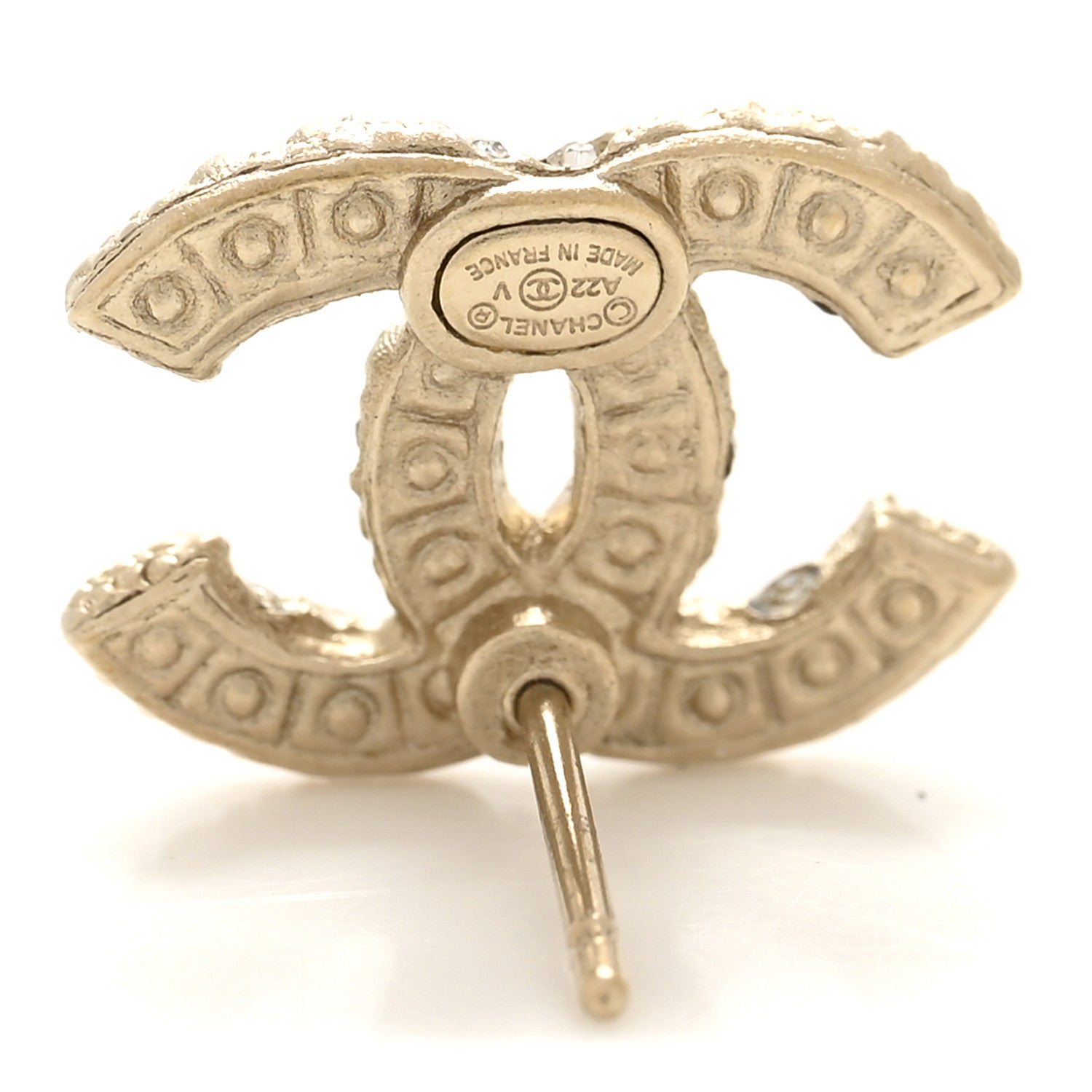 Chanel Pearl Crystal CC Earrings Light Gold 4 of 4