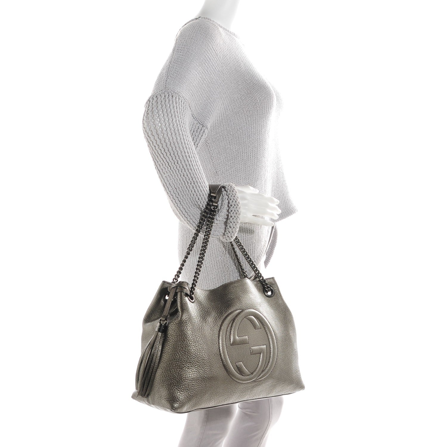 Gucci Metallic Pebbled Calfskin Medium Soho Chain Shoulder Bag Sasso 2 of 7