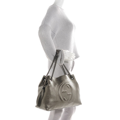 Gucci Metallic Pebbled Calfskin Medium Soho Chain Shoulder Bag Sasso 2 of 7