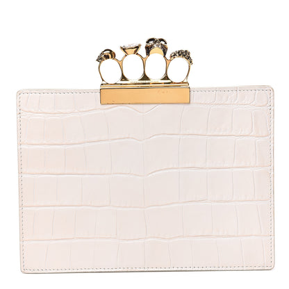 Alexander McQueen Calfskin Crocodile Embossed Knuckle Flat Clutch Ivory 1 of 10