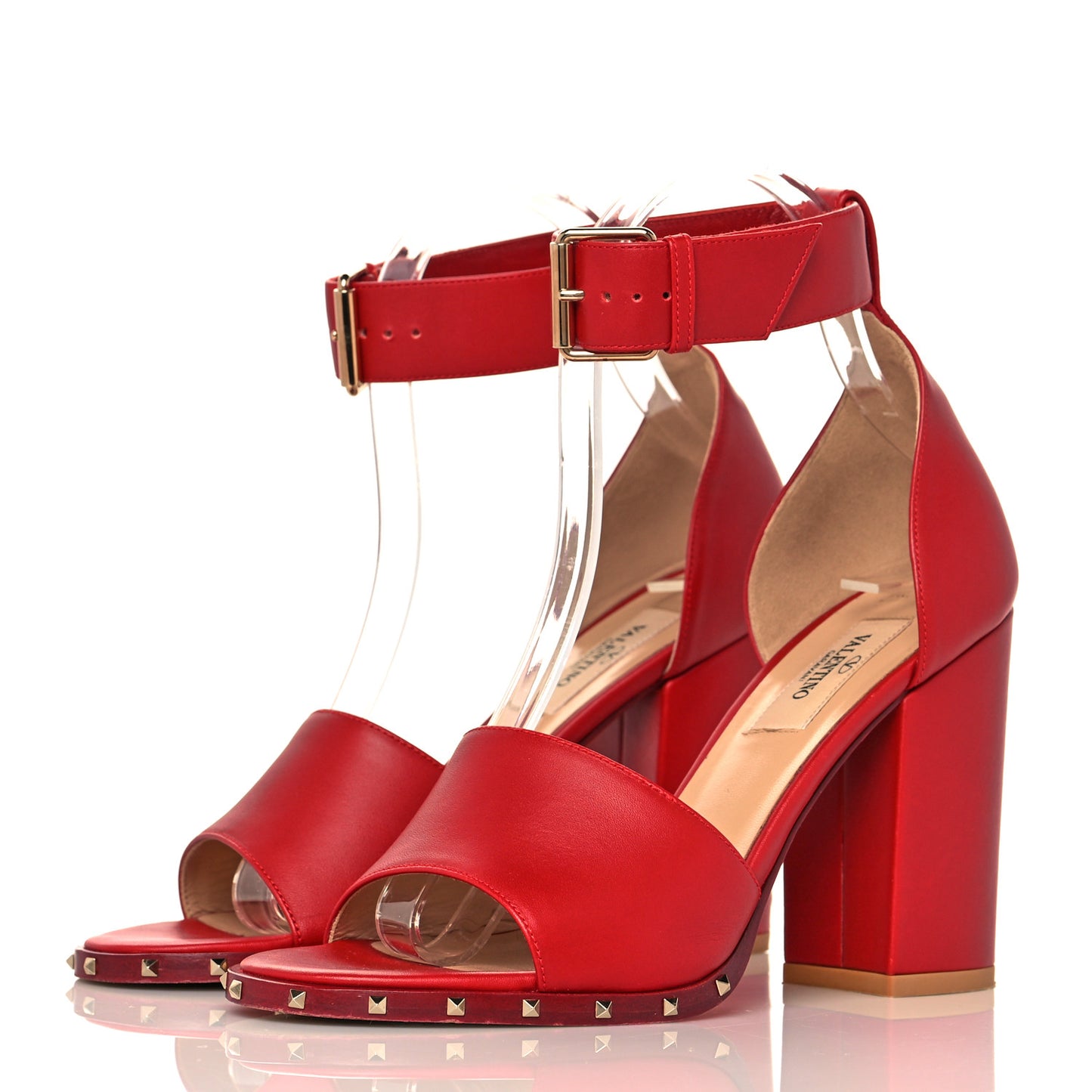 Calfskin Soul Rockstud Ankle Strap 105mm Sandals 36 Rosso Valentino