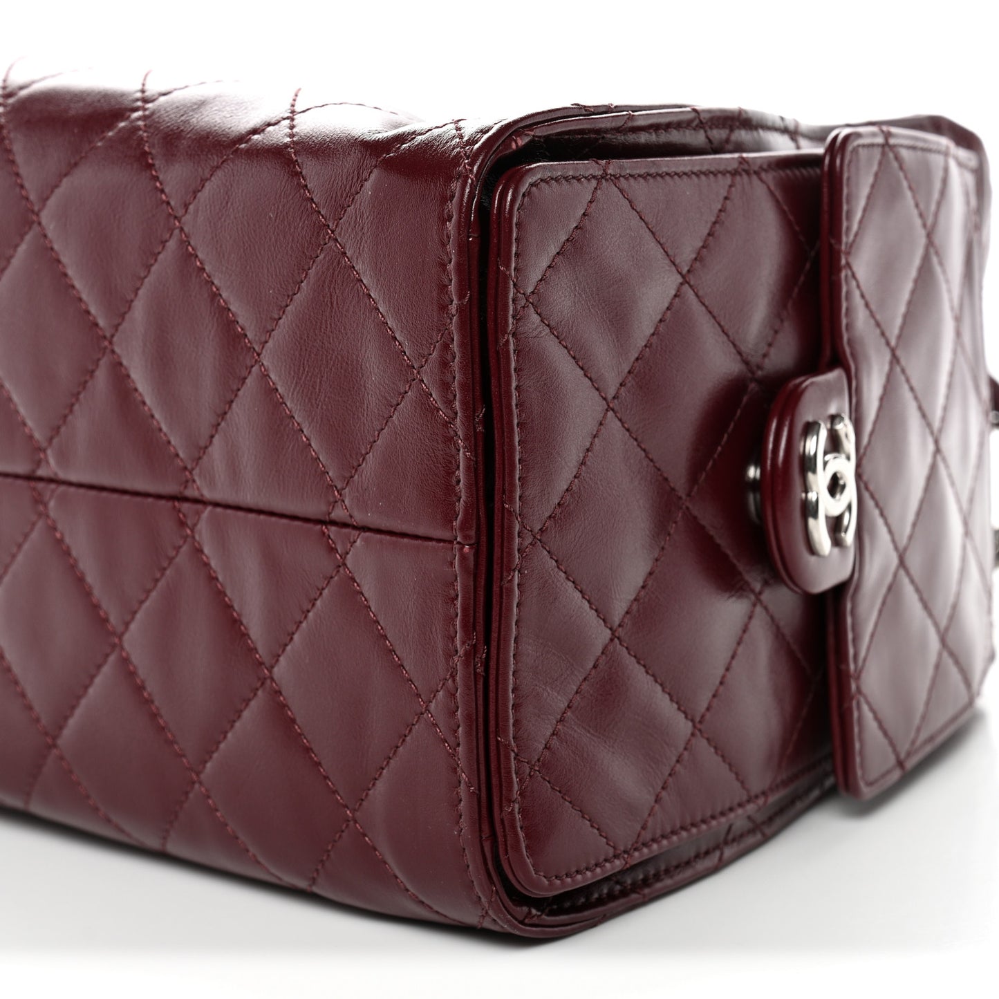 Shiny Calfskin Quilted Small Chanel 25 Handbag Burgundy