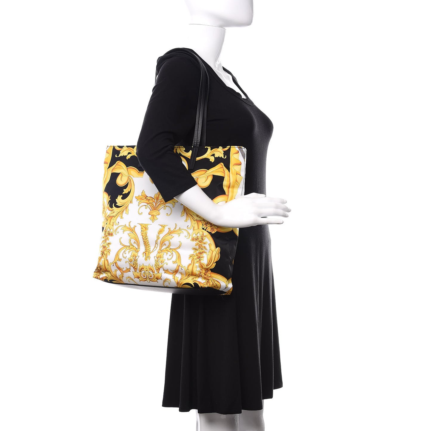 Nylon Baroque Print Tote Black