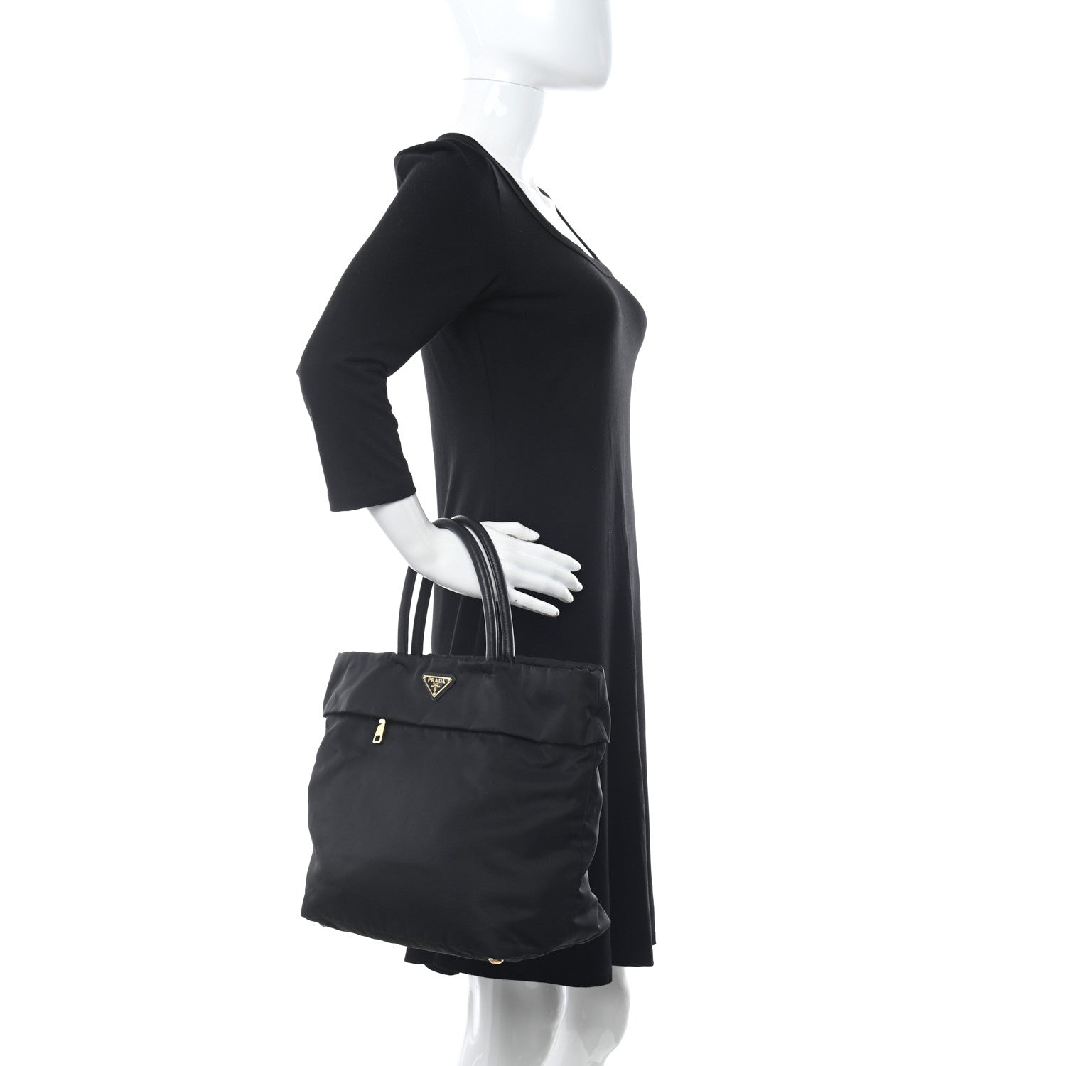Prada Tessuto Nylon Saffiano Tote Black 3 of 14