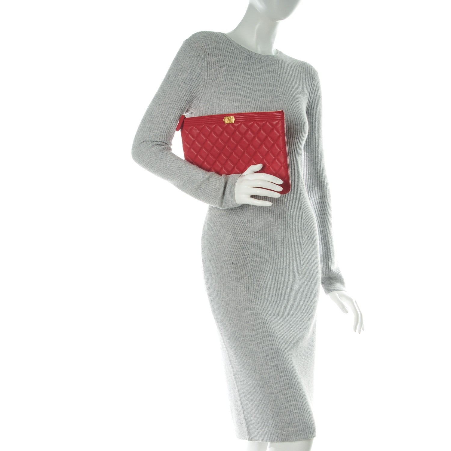 Chanel Lambskin Quilted Medium Boy Cosmetic Case Red 2 of 7