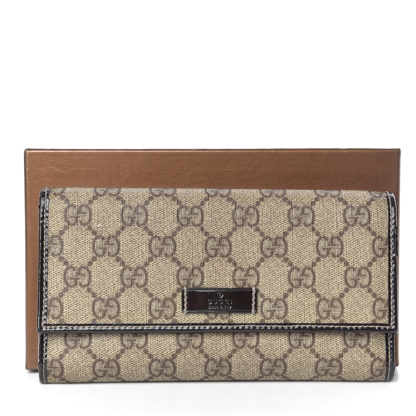 GG Plus Monogram Joy Continental Flap Wallet Beige Ebony Dark Brown