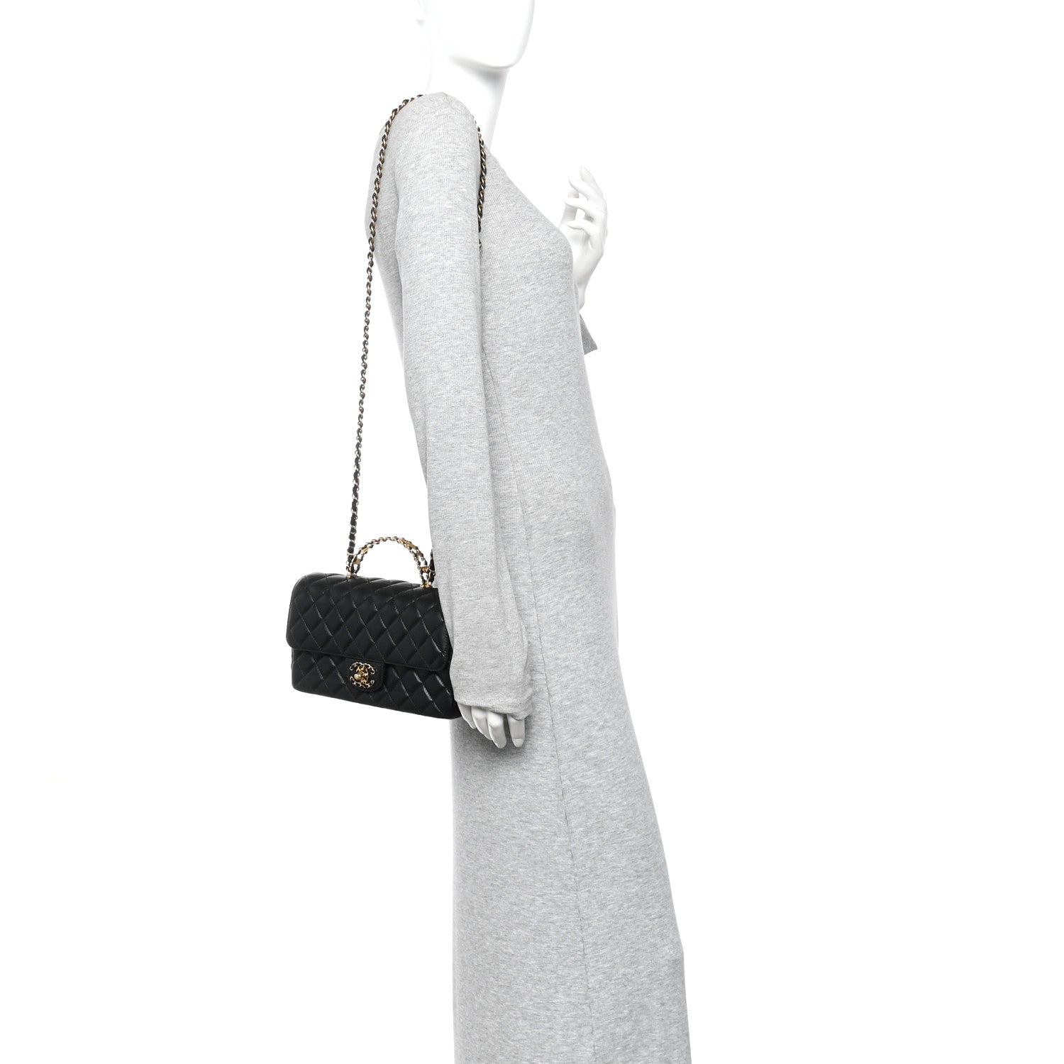 Chanel Lambskin Quilted Small Strass On Top Flap Bag Black 2 of 11