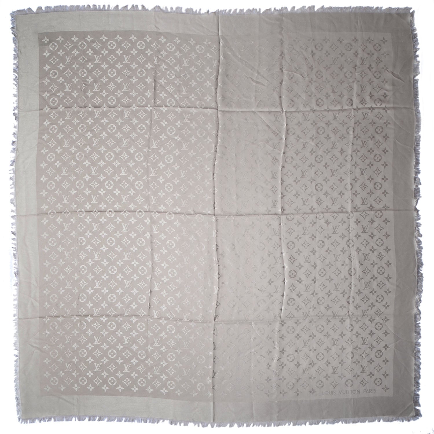 Louis Vuitton Silk Wool Monogram Shawl Beige 2 of 4