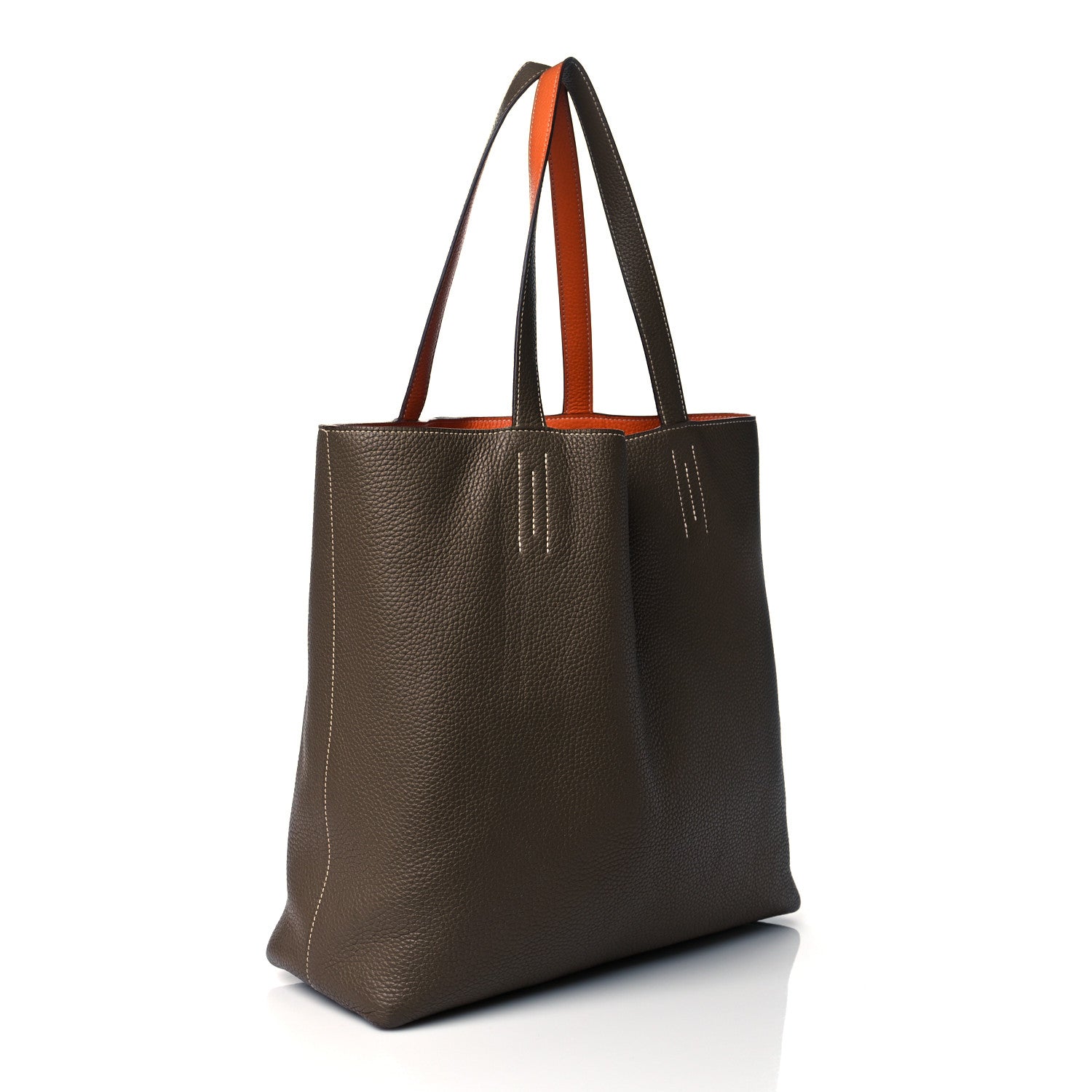Hermes Taurillon Clemence Double Sens 36 Reversible Tote Etoupe Orange 4 of 21