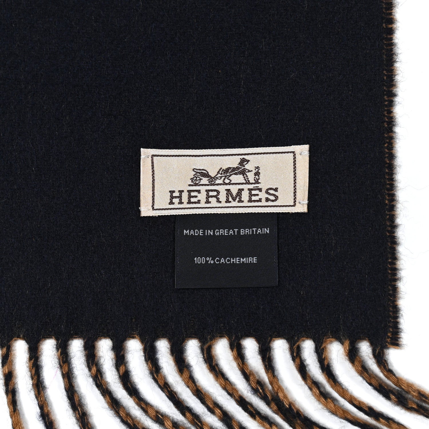 Hermes Cashmere Fringe Double Face Scarf Marine Bronze 5 of 5