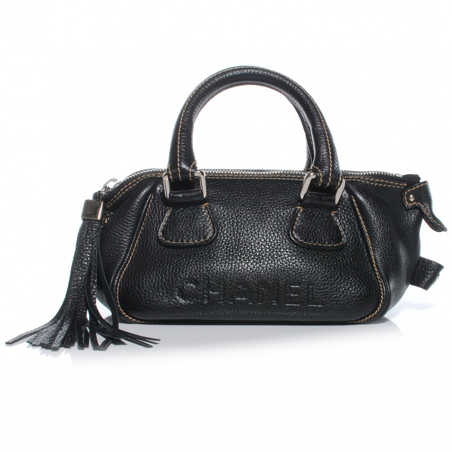Leather Small Tassel Handbag Black