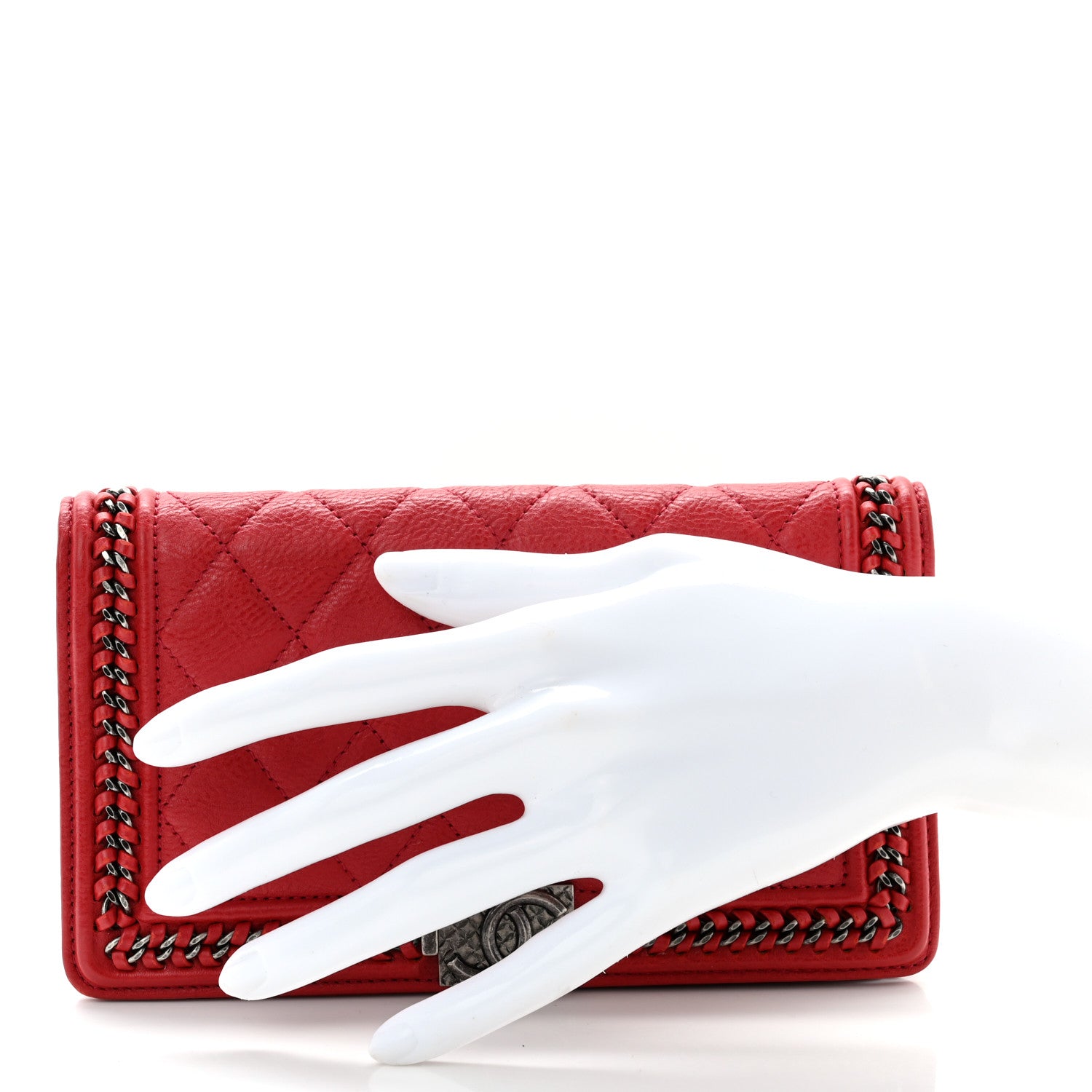 Chanel Calfskin Quilted Boy Chain Around Yen Wallet Red 2 of 8