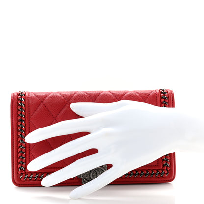 Chanel Calfskin Quilted Boy Chain Around Yen Wallet Red 2 of 8