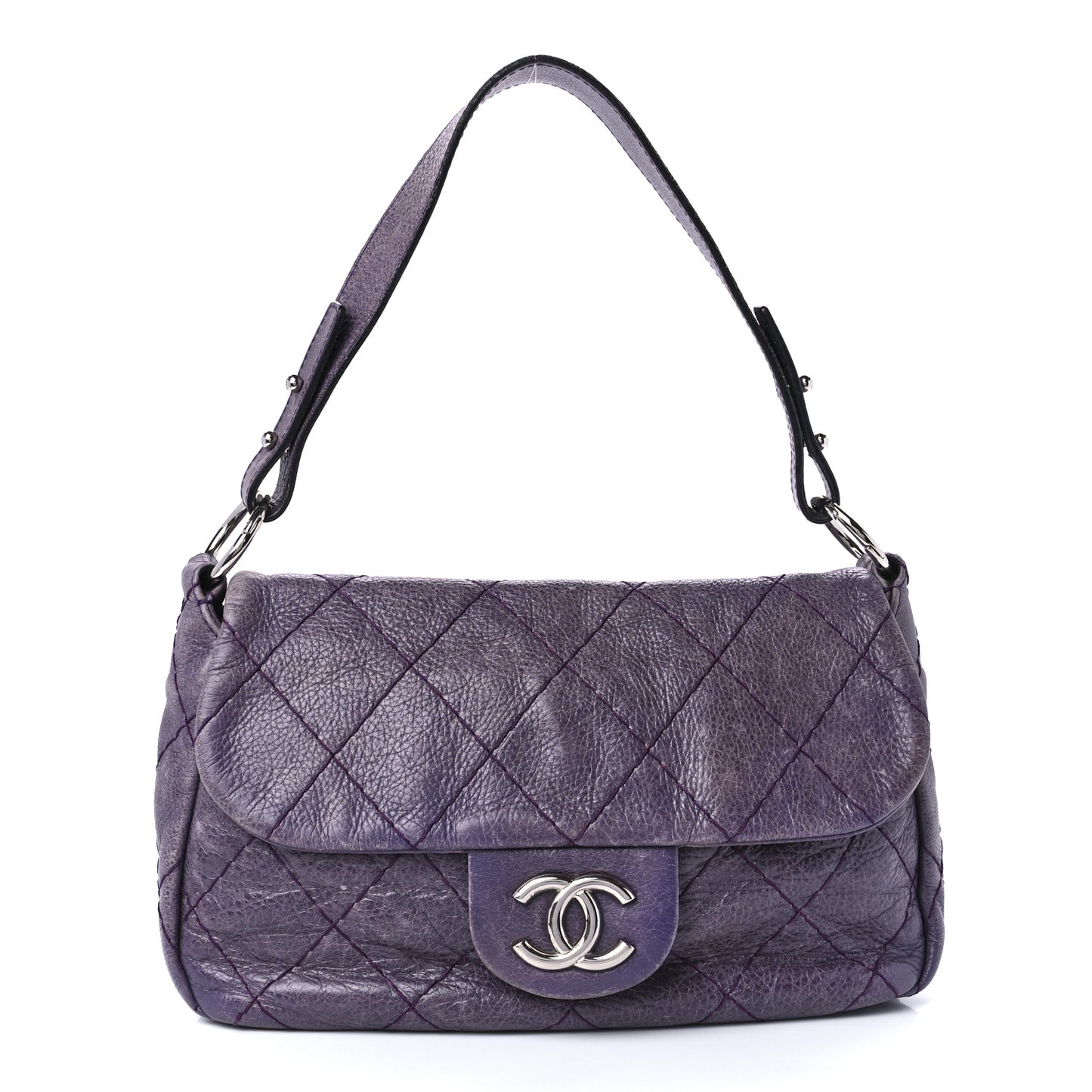 Glazed Calfskin Stitched On The Road Flap Purple
