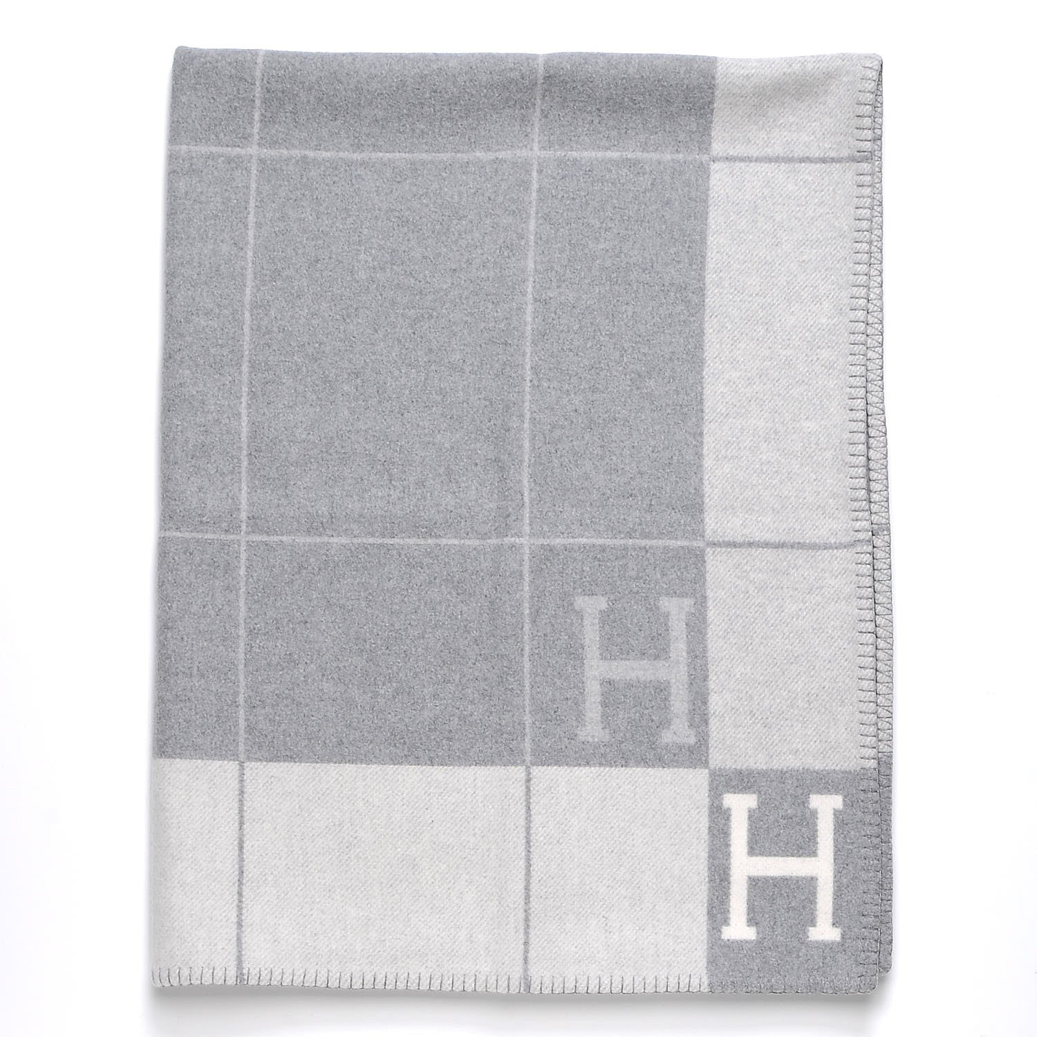 Hermes Wool Cashmere Avalon III Blanket Ecru Gris Clair 1 of 3
