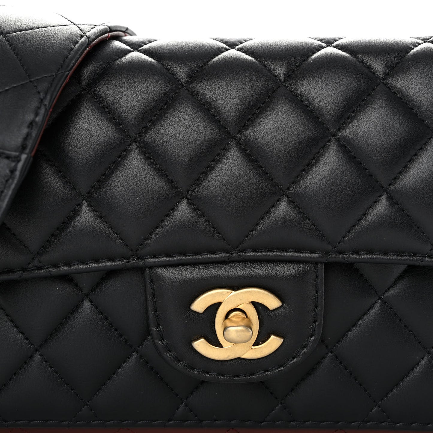 Calfskin Quilted Small Strap Into Flap Bag Black Burgundy