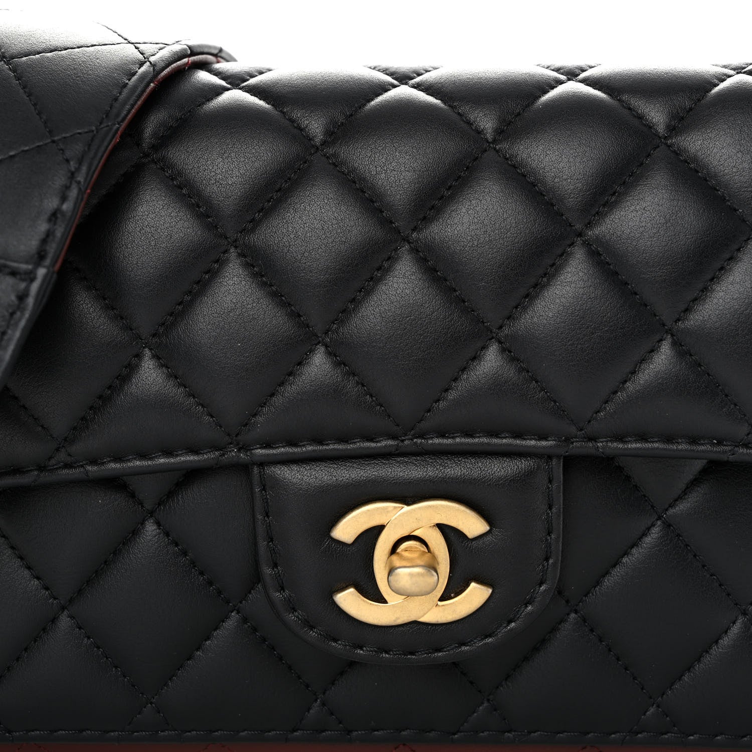 Chanel Calfskin Quilted Small Strap Into Flap Bag Black Burgundy 8 of 10