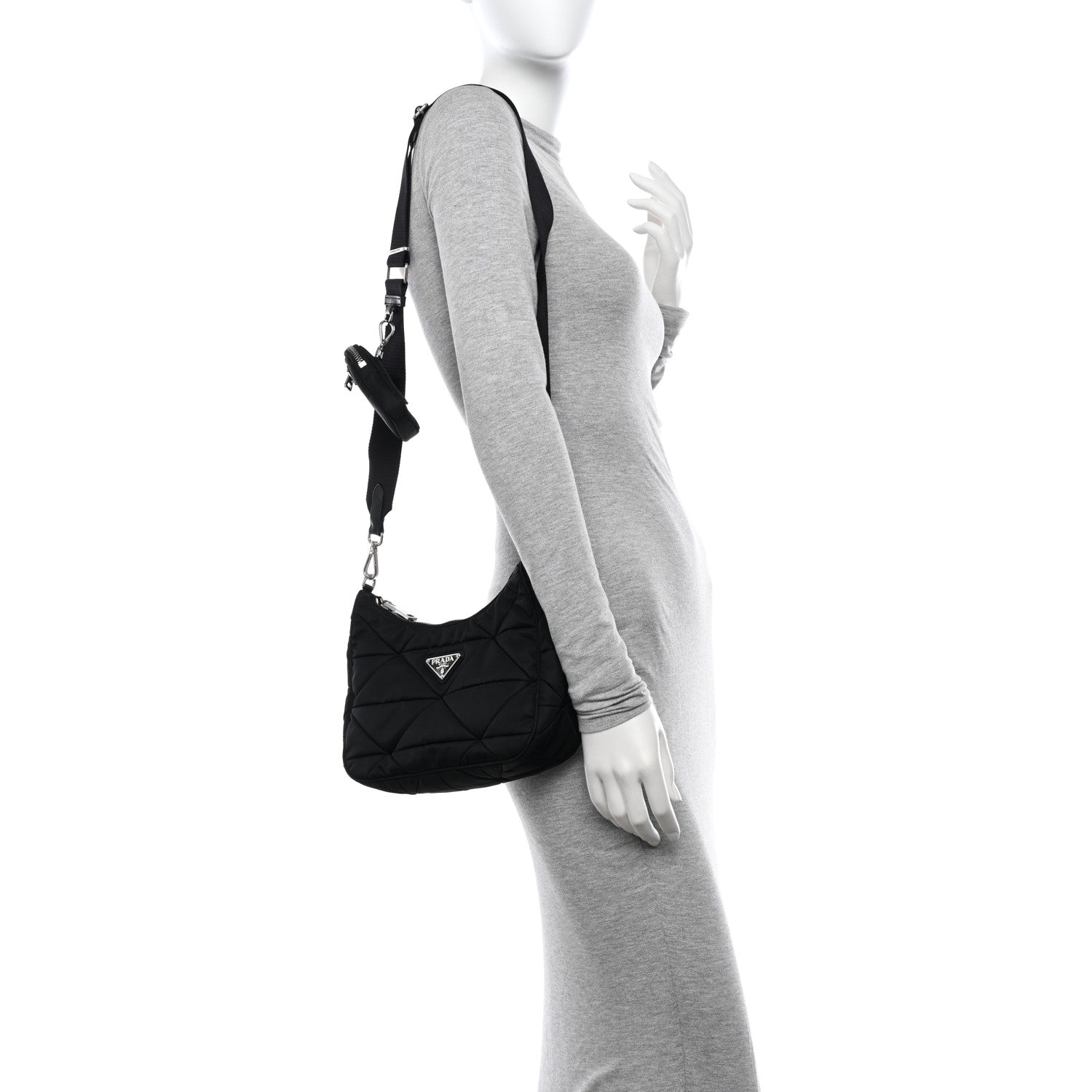 Prada Re-Nylon Triangle Padded Patchwork Shoulder Bag Black 2 of 9