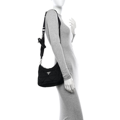 Prada Re-Nylon Triangle Padded Patchwork Shoulder Bag Black 2 of 9