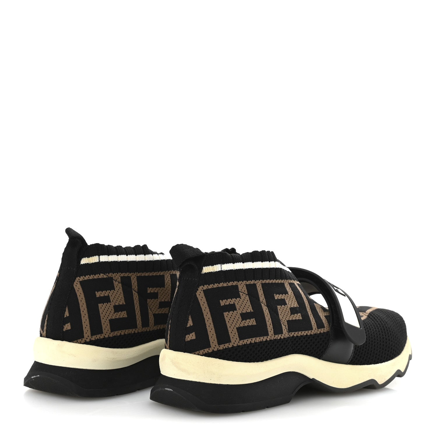 Fendi Stretch Yarn FF Stiff Band Rockoko Sneakers 35 Black White Tobacco 5 of 9