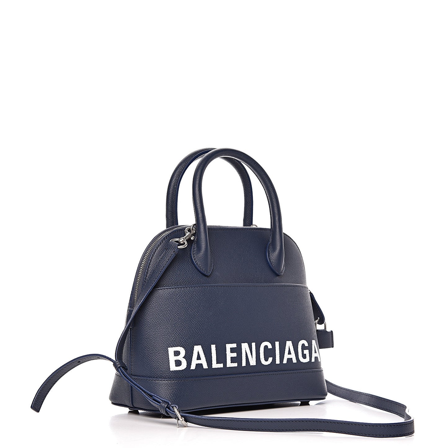 Signature Grained Calfskin Logo S Ville Top Handle Bag Bleu Canopee White
