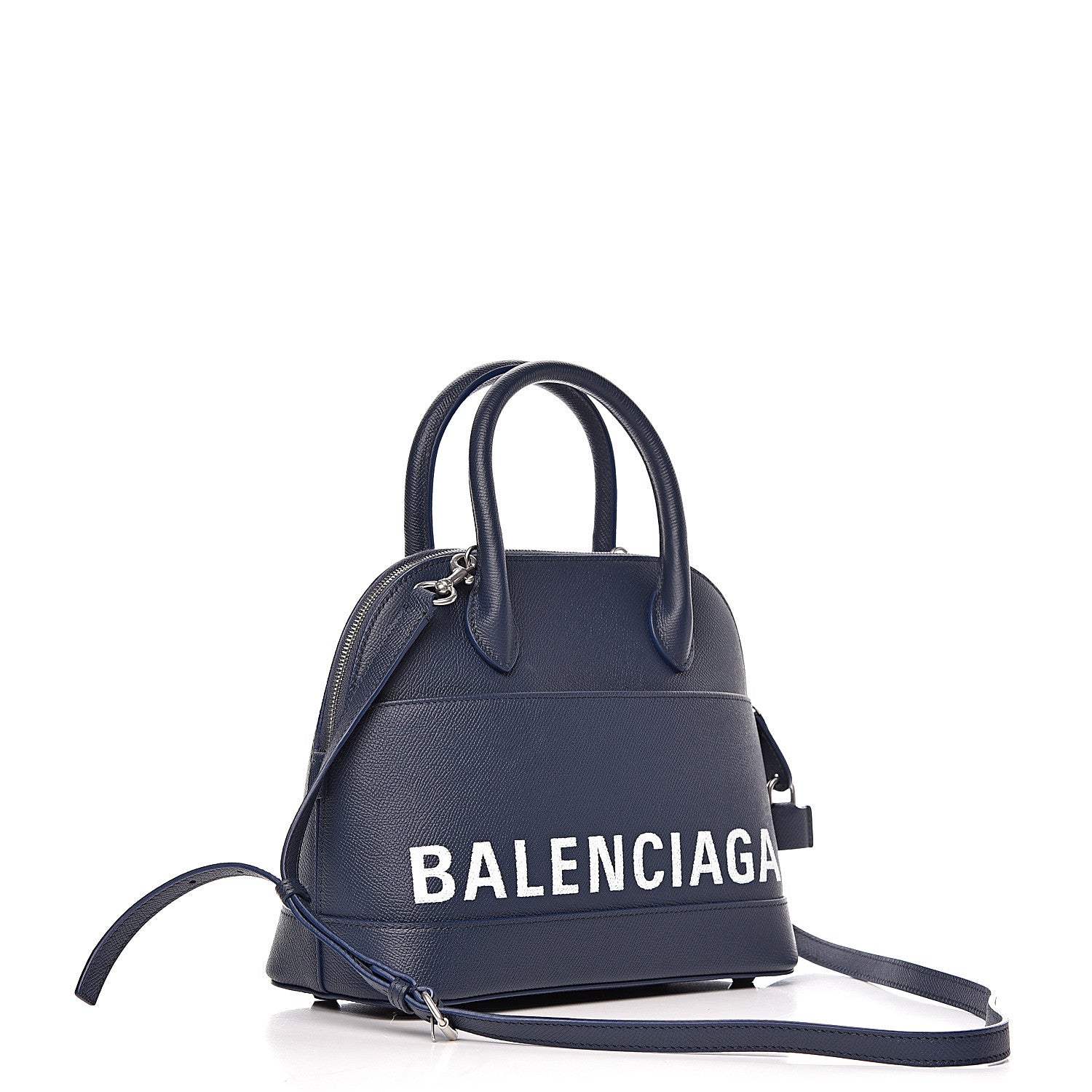 Balenciaga Signature Grained Calfskin Logo S Ville Top Handle Bag Bleu Canopee White 3 of 10