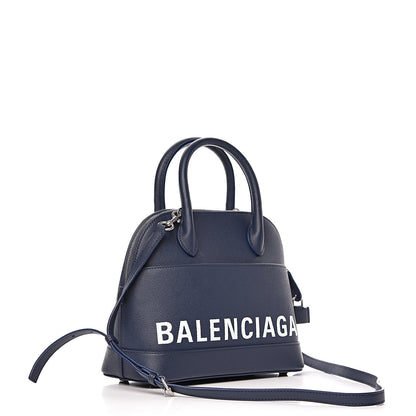 Balenciaga Signature Grained Calfskin Logo S Ville Top Handle Bag Bleu Canopee White 3 of 10
