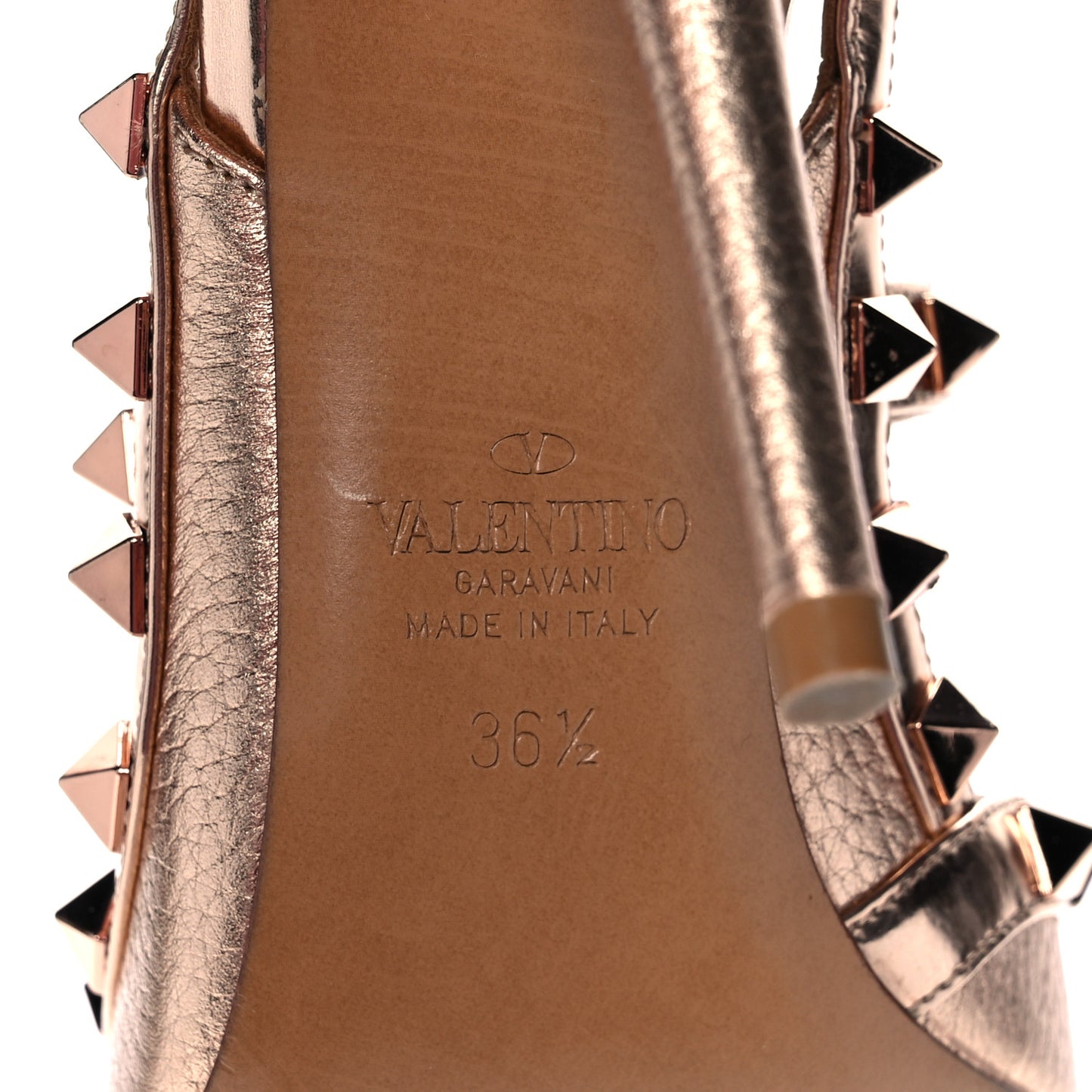 Metallic Pebbled Calfskin Rockstud Ankle Strap 100mm Pumps 36.5 Rame