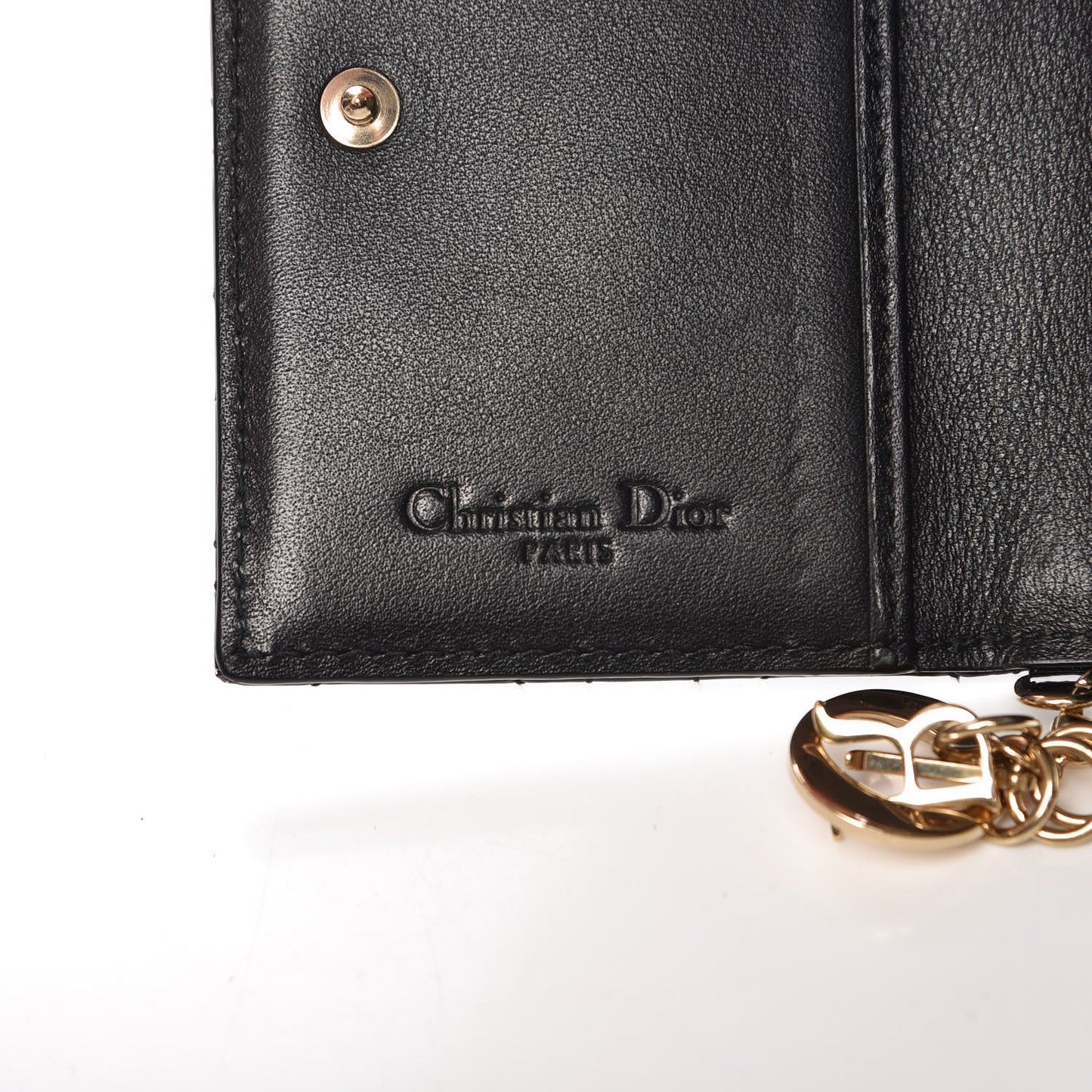 Patent Cannage Small Lady Dior Flap Card Holder Black