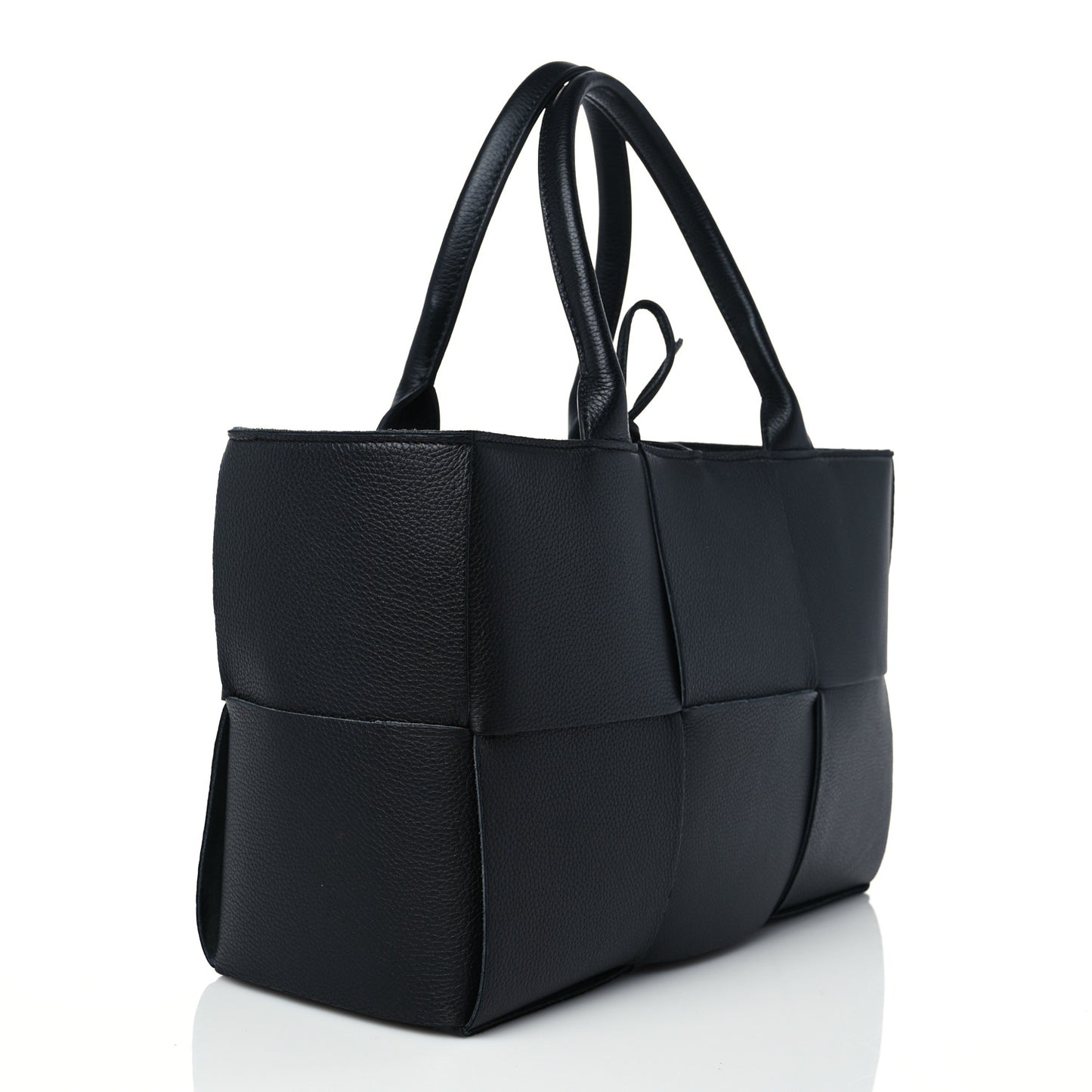 Grained Calfskin Intrecciato Small Arco Tote Black