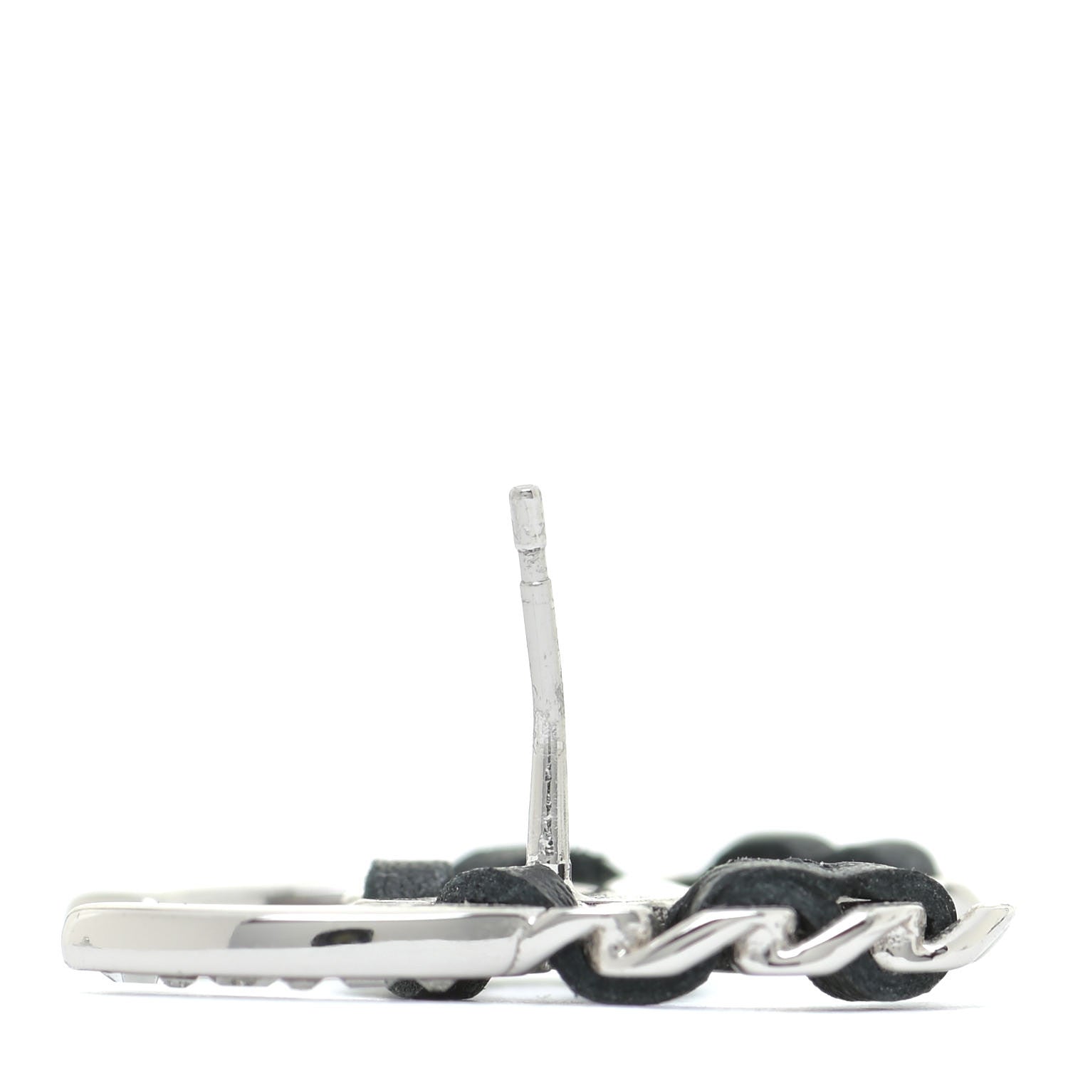 Chanel Crystal Baguette Lambskin Large CC Earrings Silver Black 5 of 5