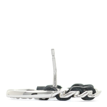 Chanel Crystal Baguette Lambskin Large CC Earrings Silver Black 5 of 5