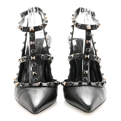 Valentino Garavani Pebbled Calfskin Onyx Rockstud Rolling Ankle Strap 100mm Pumps 39.5 Black 3 of 10