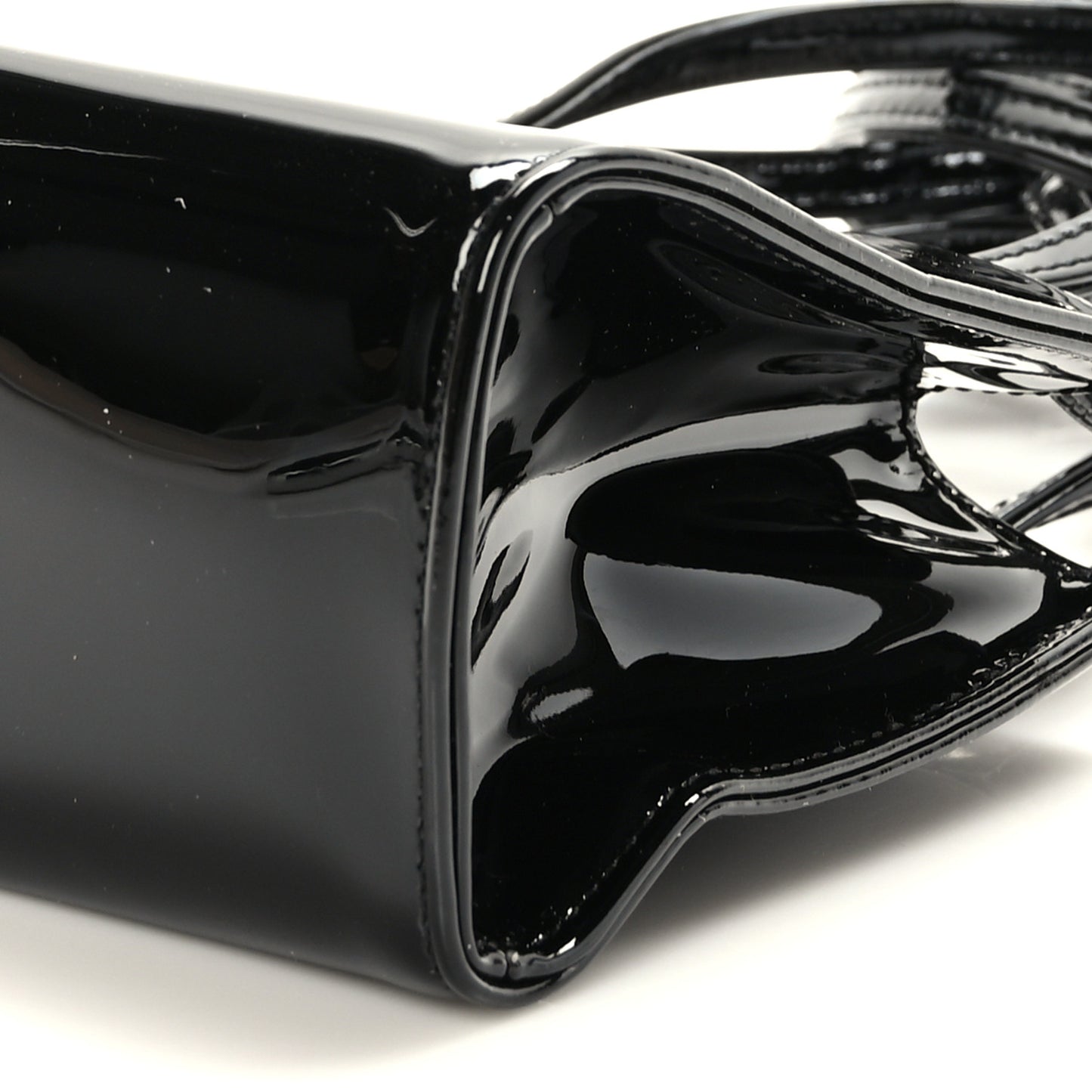 Patent Vegan Leather Small Shopping Bag Black