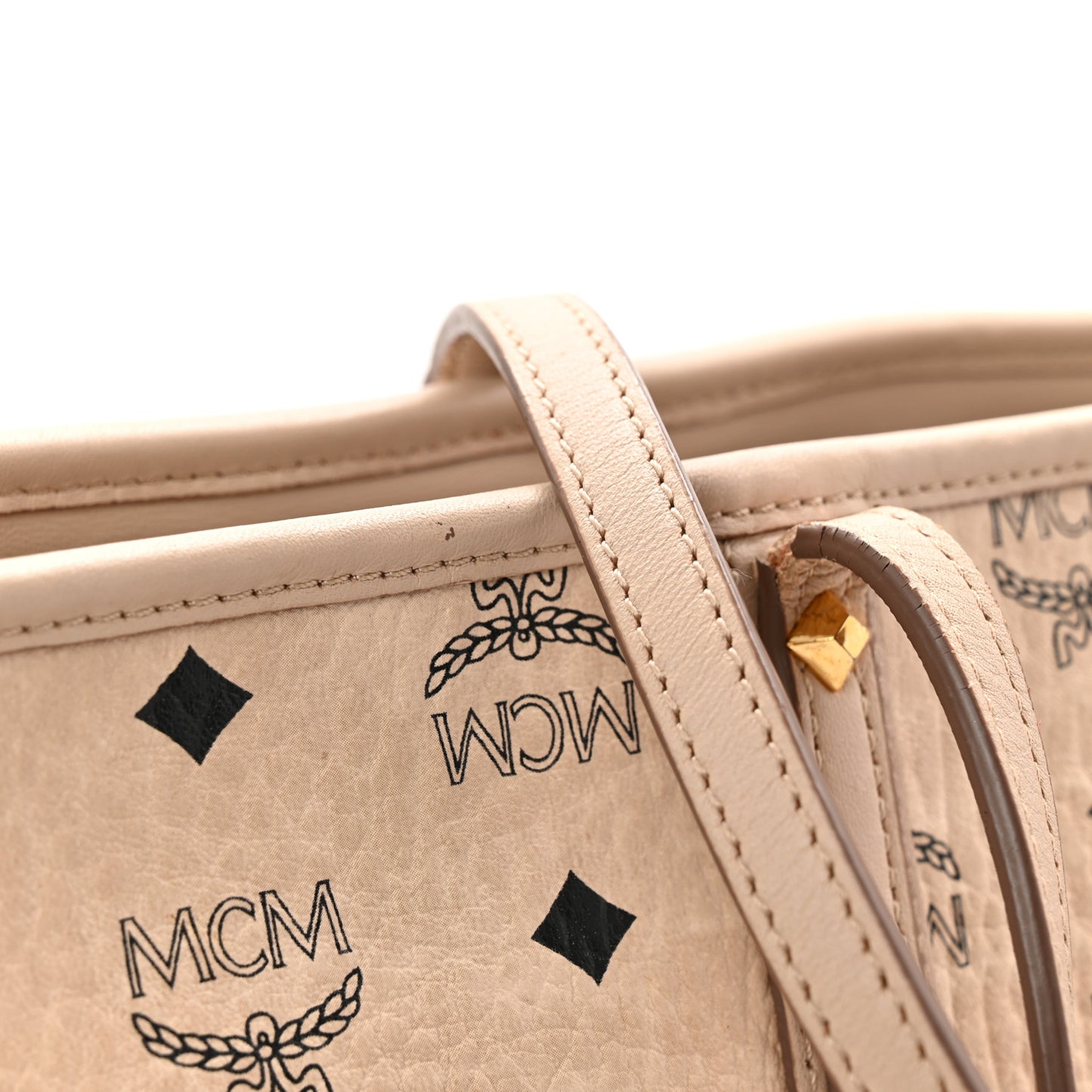 Visetos Medium Studded Rabbit Top Zip Shopper Tote Beige