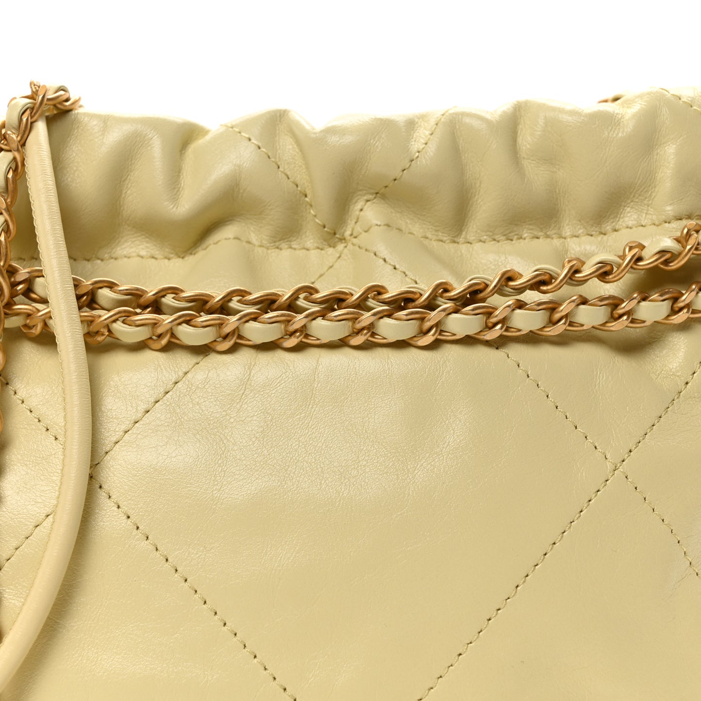 Shiny Calfskin Quilted Mini Chanel 22 Light Yellow