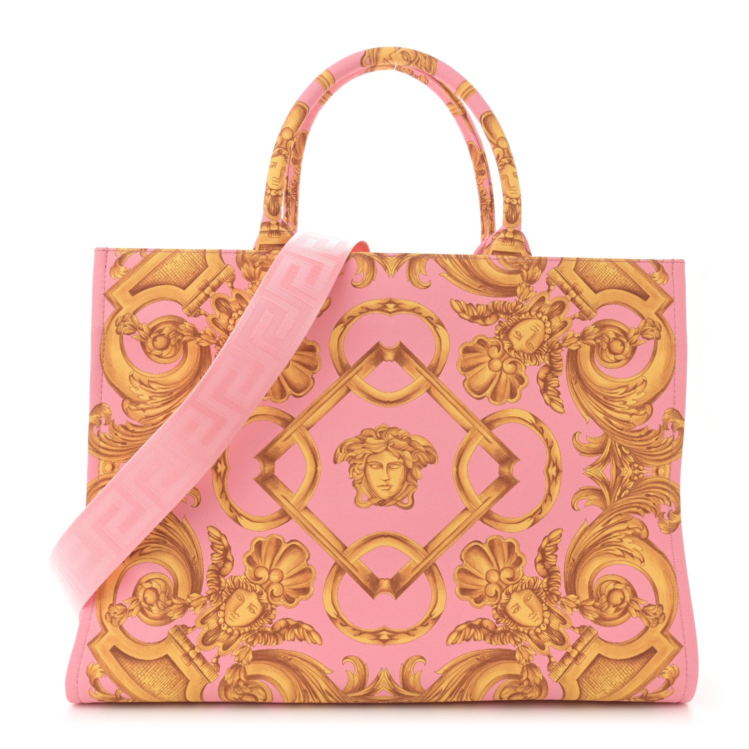 Versace Canvas Baroque Print Medusa Large Tote Pink 1 of 11