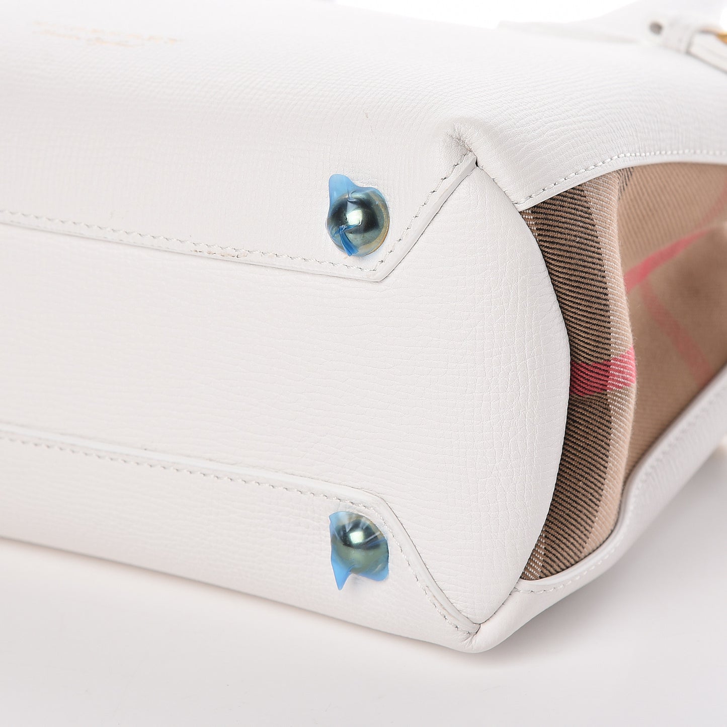 Grainy Calfskin House Check Small Banner Tote Chalk White