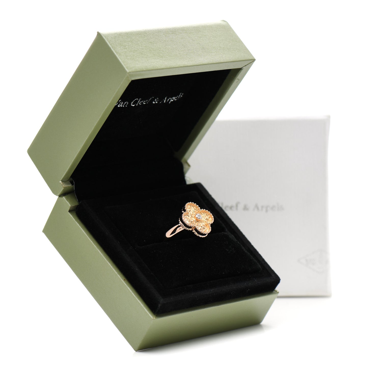 18K Rose Gold Diamond Vintage Alhambra Ring 53 6.25