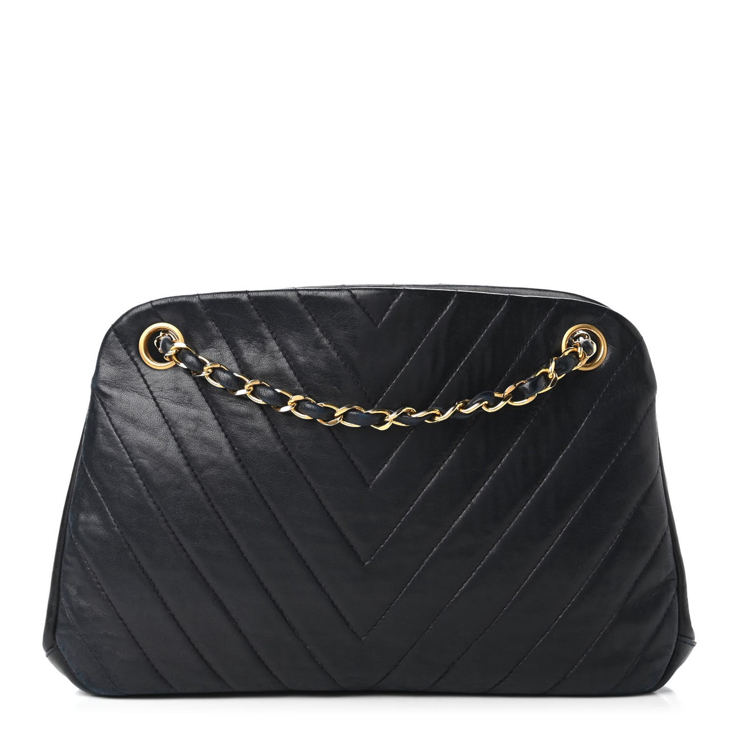 Lambskin Chevron Quilted Frame Shoulder Bag Navy