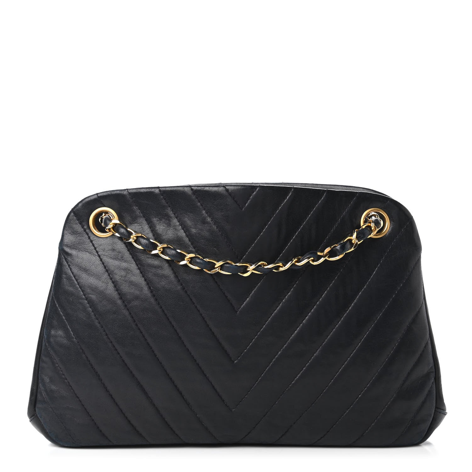 Chanel Lambskin Chevron Quilted Frame Shoulder Bag Navy 1 of 9