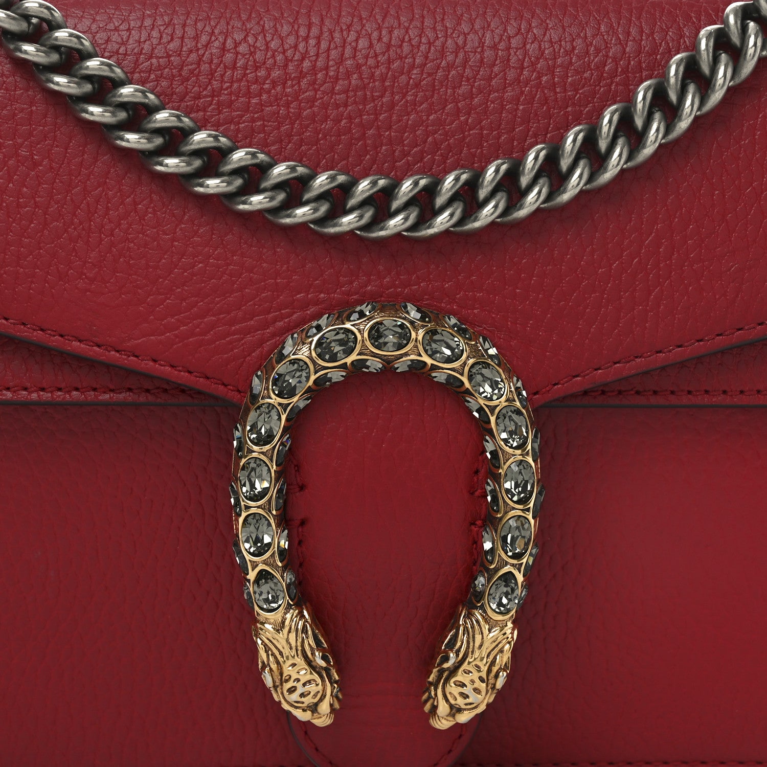Gucci Dollar Calfskin Swarovski Crystal Small Dionysus Shoulder Bag Hibiscus Red 8 of 11