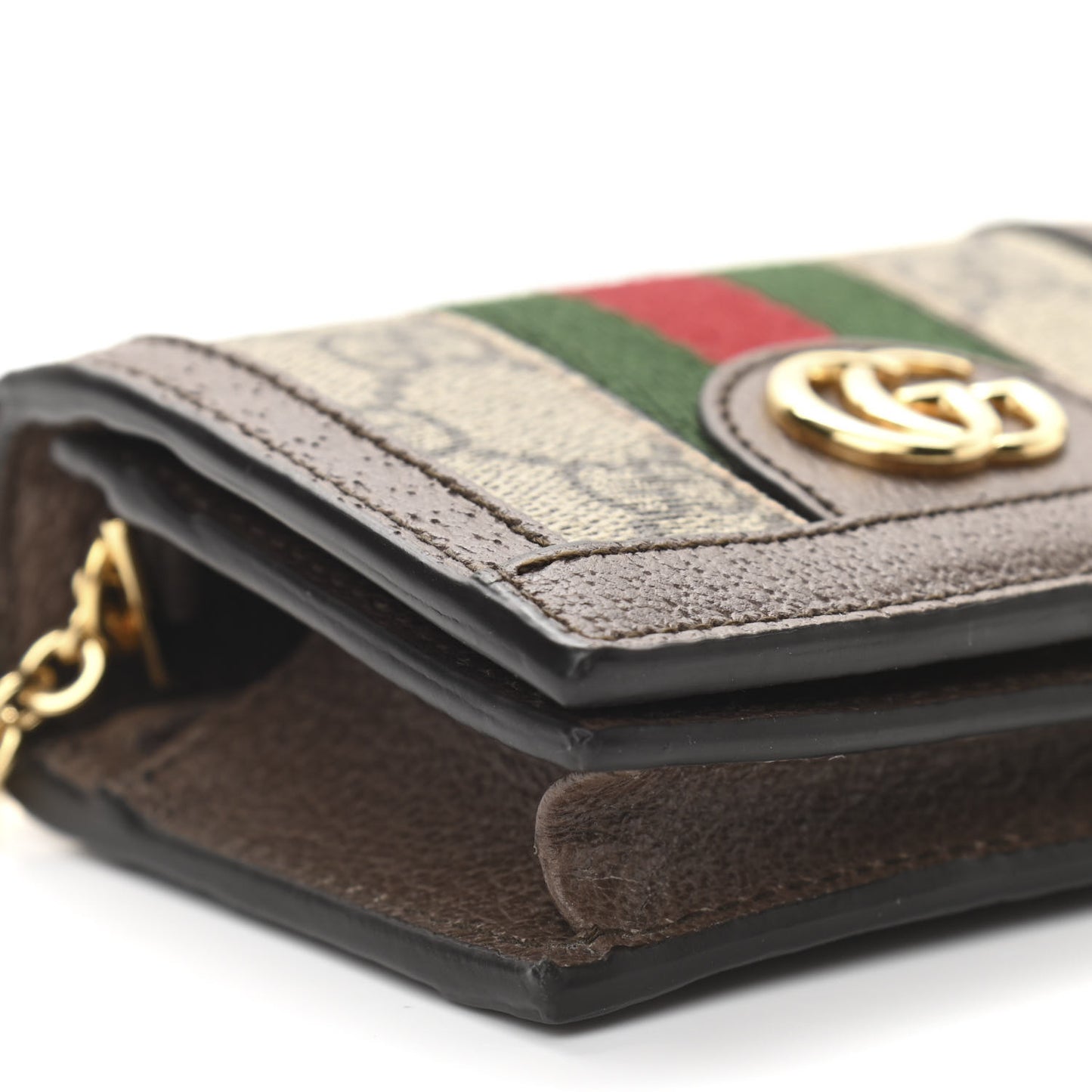 GG Supreme Monogram Web Ophidia Chain Card Case Wallet Beige New Acero