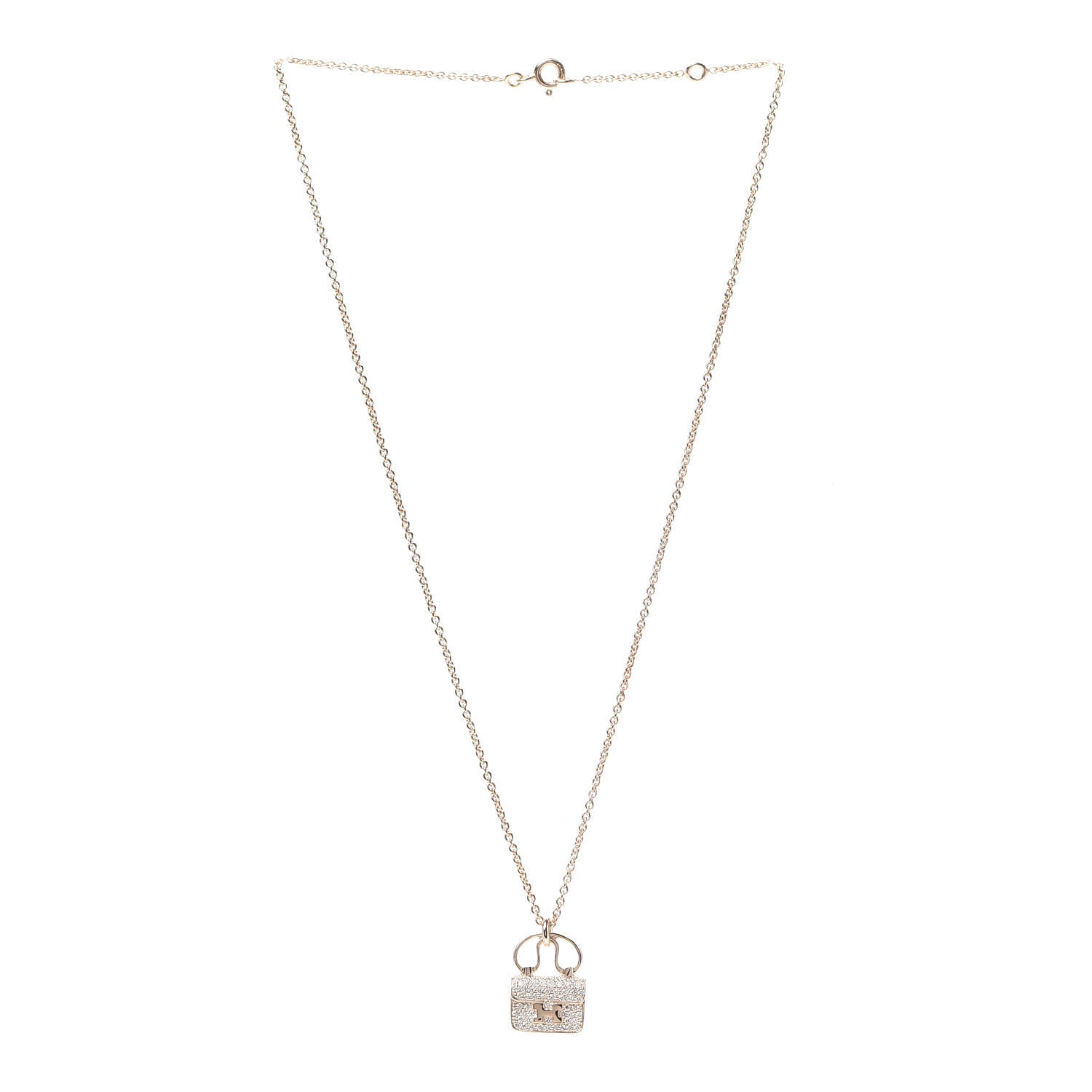 Hermes 18K Rose Gold Diamond Constance Amulette Pendant Necklace 3 of 6