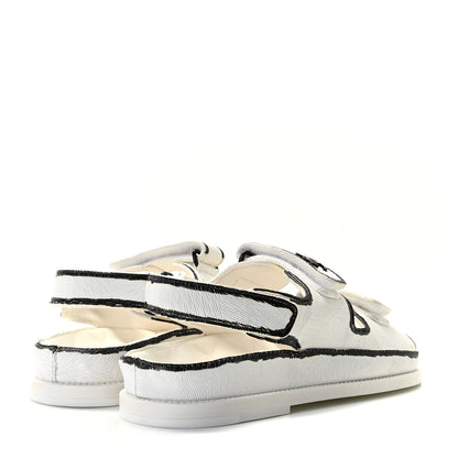 Chanel Printed Calfskin Velcro Dad Sandals 36.5 White Black 4 of 12