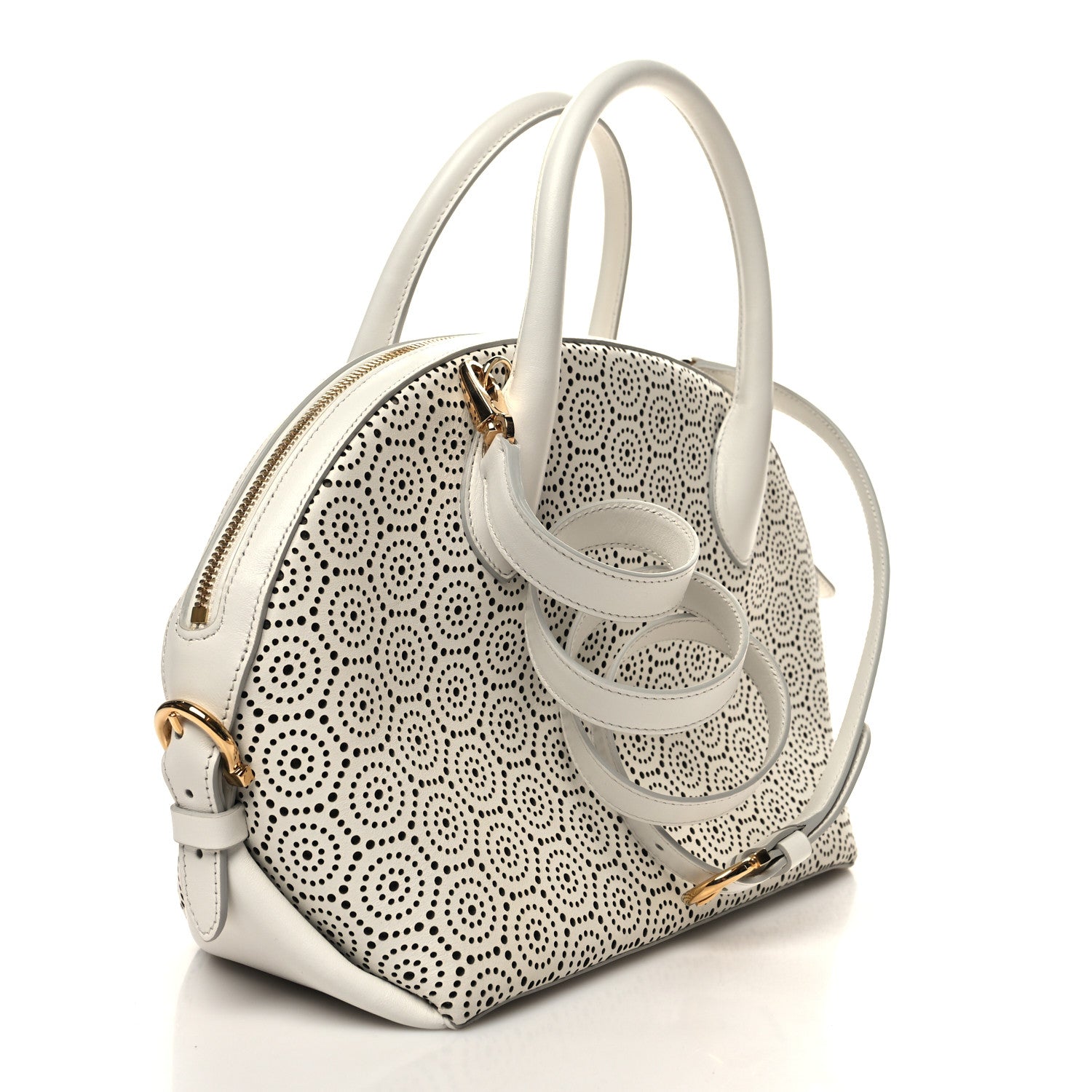 Salvatore Ferragamo Calfskin Perforated Fiamma Bag White 3 of 11