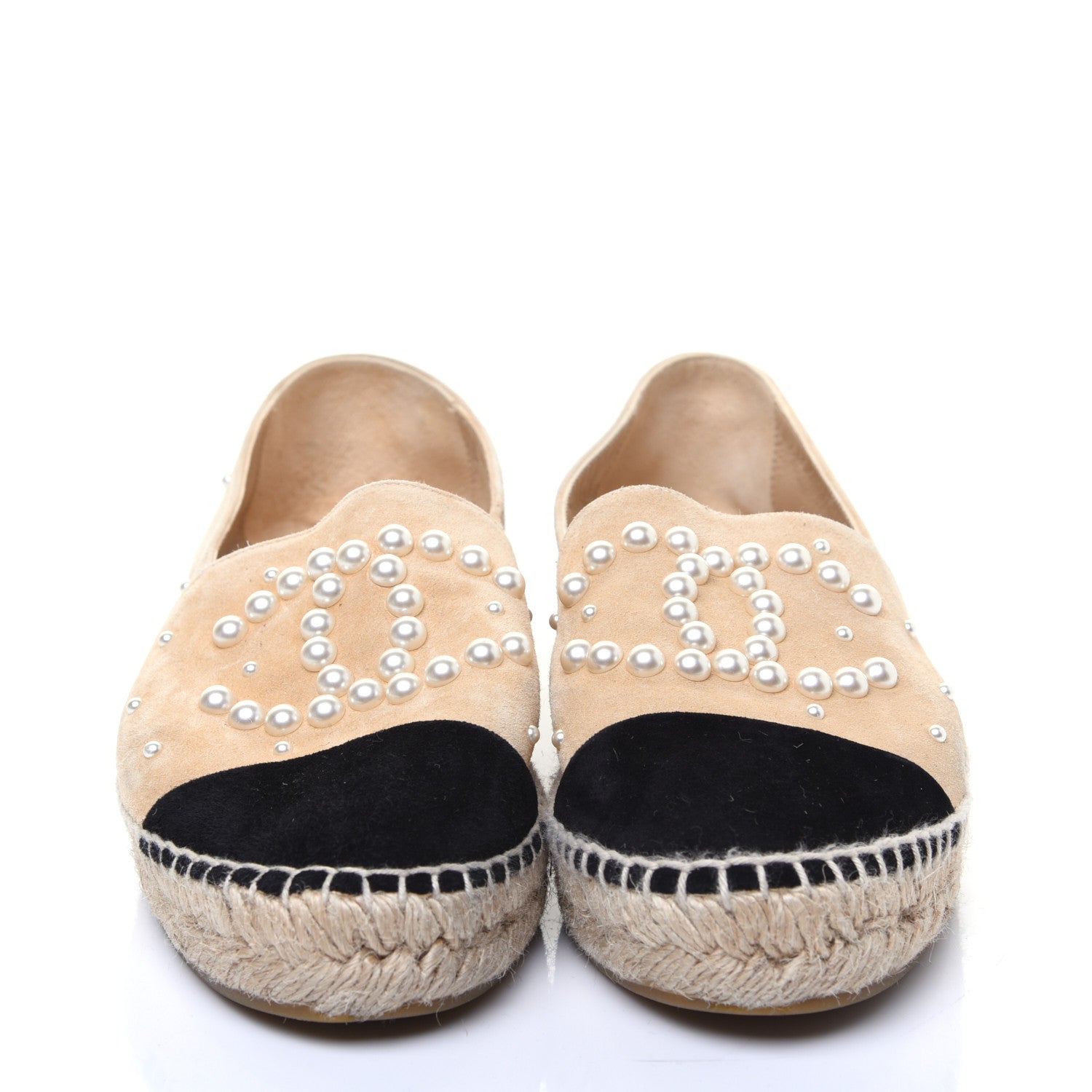 Chanel Suede Pearl CC Espadrilles 37 Beige Black 2 of 12
