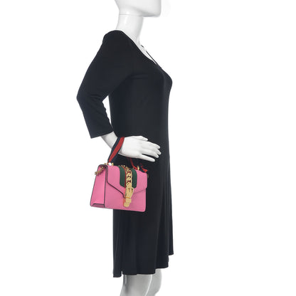 Gucci Vitello Fontanella Web Mini Sylvie Chain Shoulder Bag Pink Tropical Flower 2 of 13